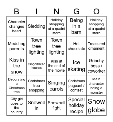 Hallmark Holiday Movie Bingo Card