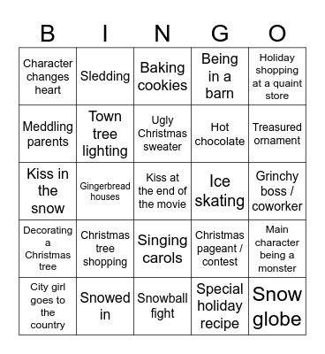 Hallmark Holiday Movie Bingo Card