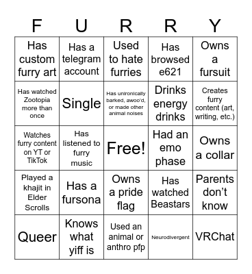 Furry Bingo Card