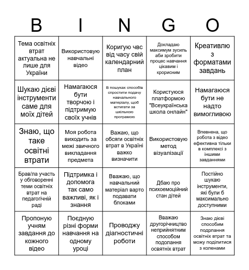 Освітні втрати Bingo Card