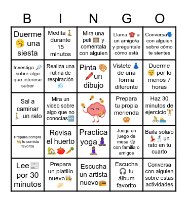 Salud mental Bingo Card