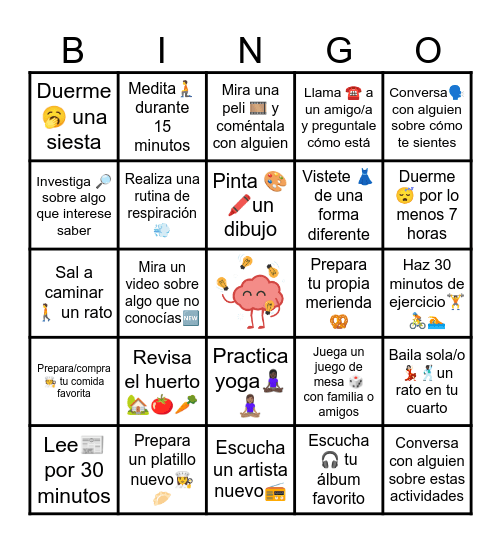 Salud mental Bingo Card