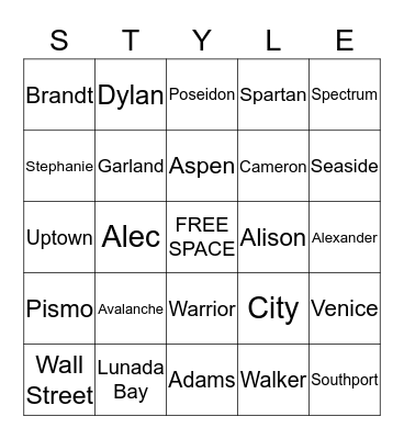Style Bingo! Bingo Card