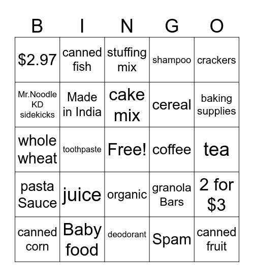 Food Bank Christmas Bingo Card