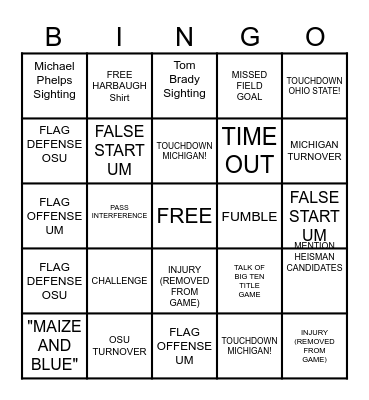 OHIO STATE vs MICHIGAN WOLVERINES Bingo Card