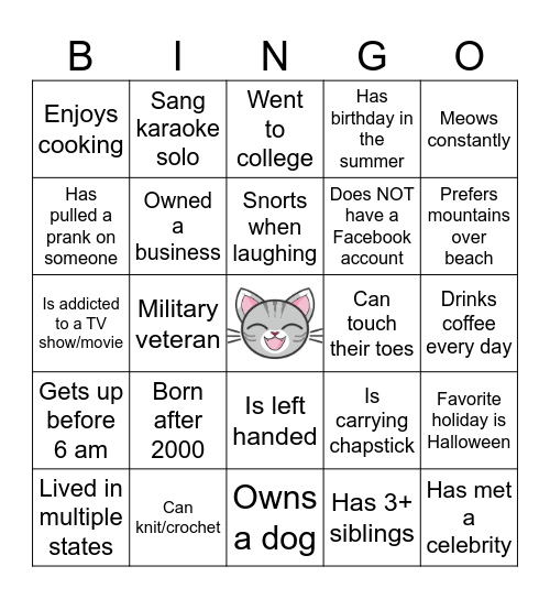Smokey's get to know ya bingo Card