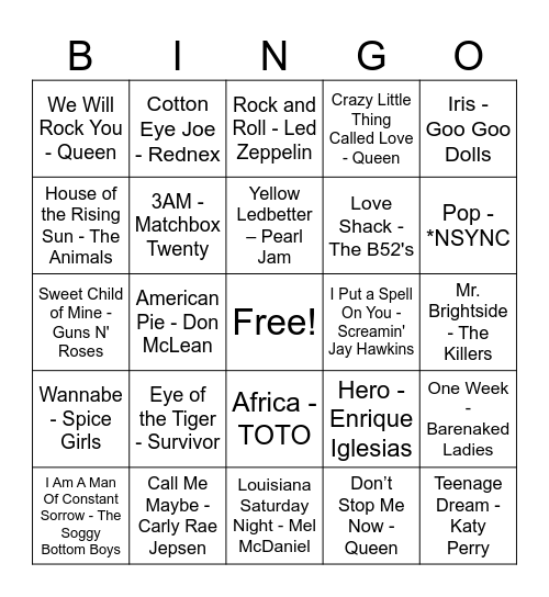 MUSIC BINGO #1 Bingo Card