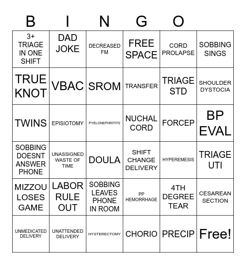 SOBBING CALL Bingo Card