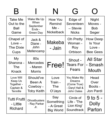 MUSIC BINGO #2 Bingo Card