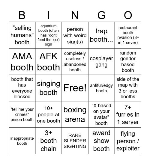 Booth game bingo Card