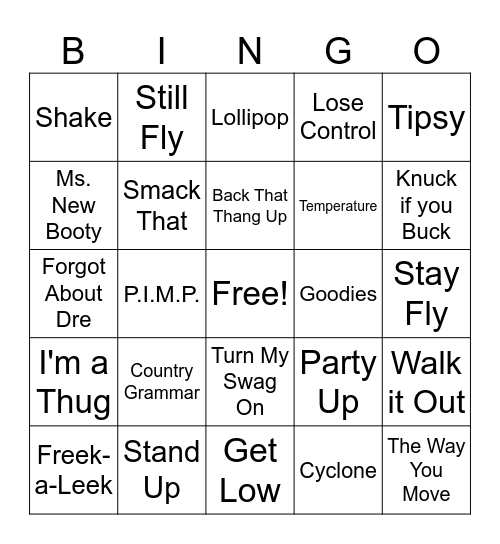 2000's Crunk Bingo Card