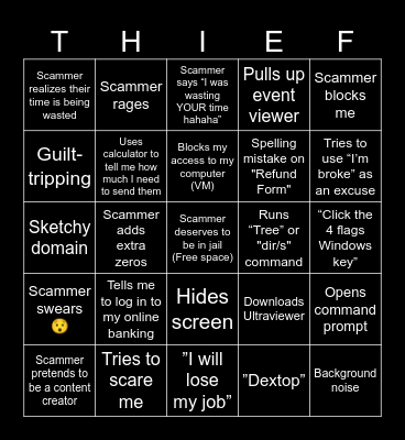 Scammer Bingo! Bingo Card