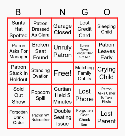 Nutcracker Bingo Card