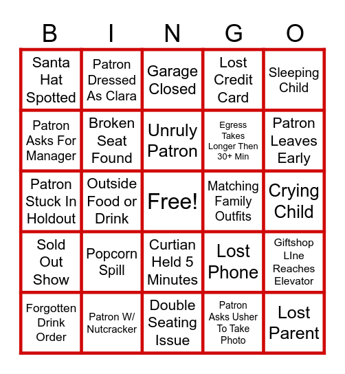 Nutcracker Bingo Card