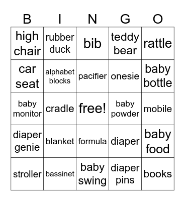 BABY SPRINKLE BINGO Card