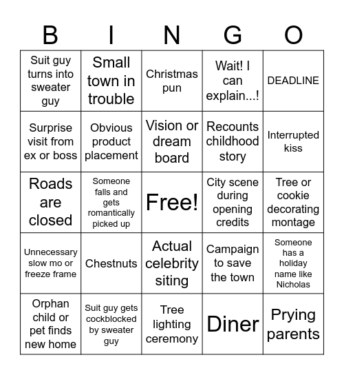 Hallmark Movie Bingo Card