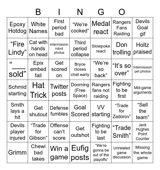 Devils Game Chat Bingo Card