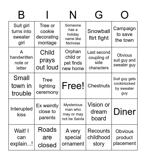 Hallmark Movie Bingo Card