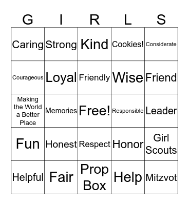 Girl Scouts Bingo Card