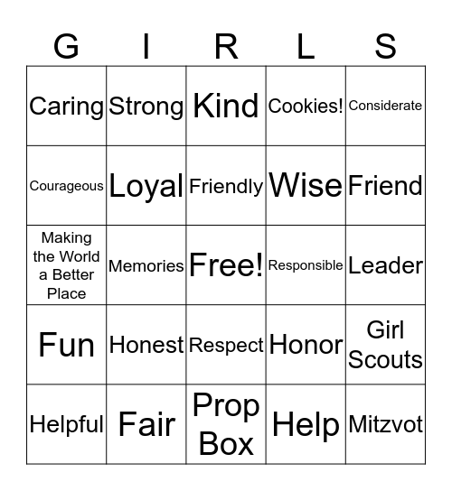 Girl Scouts Bingo Card