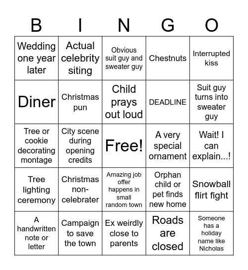 Hallmark Movie Bingo Card