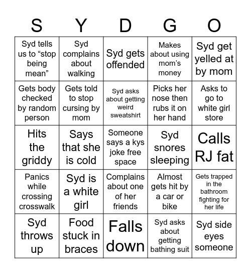 Sydgo Bingo Card