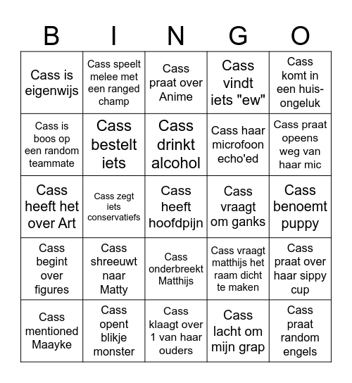 Cass Bingo Kaart Bingo Card