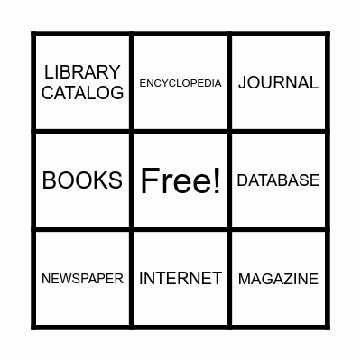 TYPES OF INFORMATION SOURCES Bingo Card