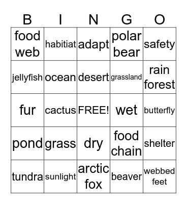 Homes for Animals Bingo Card