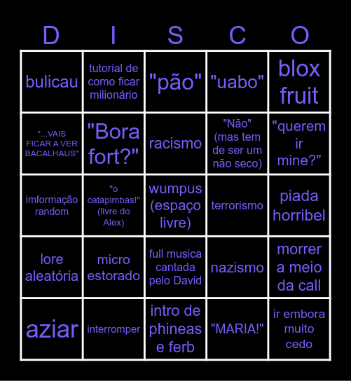 disco bingo Card