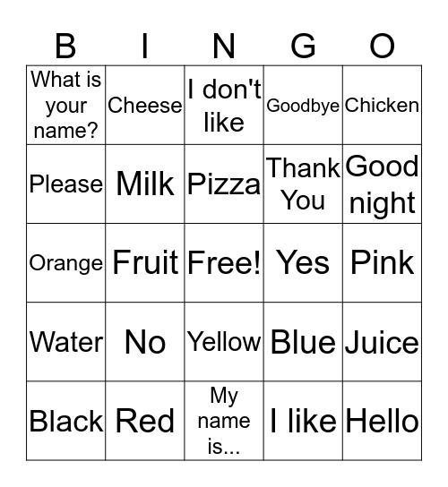 Spanish Bingo Card