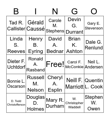 General Conference Bingo Card