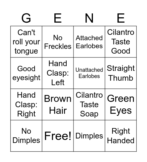 GENE-O! Bingo Card