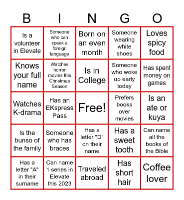 ELEVATE HUMAN BINGO Card