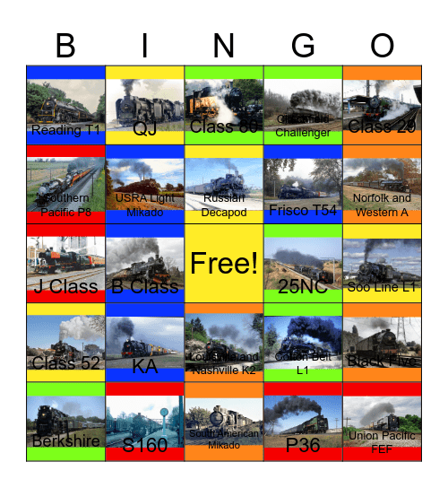 A Colorful Day of Steam Locomotives Bingo Card