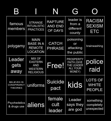 Cult Bingo Card