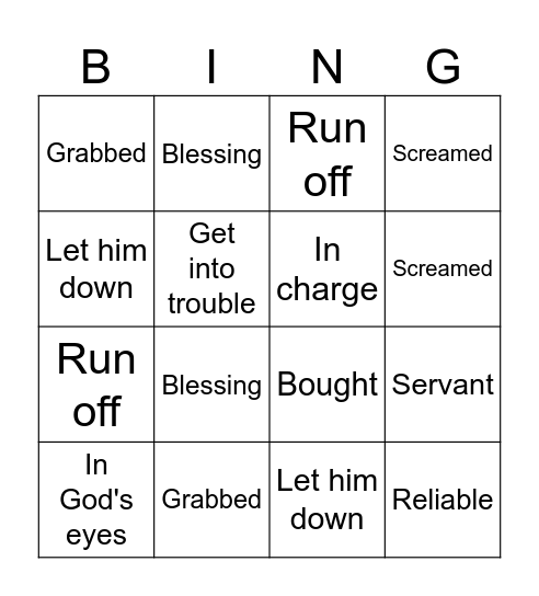 Joseph and Potiphar's Wife Bingo Card