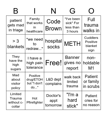 Emergency room fun Bingo Card