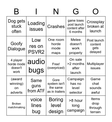 Arizona Sunshine 2 Bingo Card