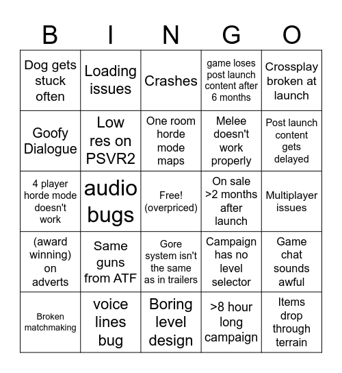 Arizona Sunshine 2 Bingo Card