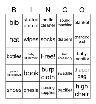 Baby Avery Bingo Card
