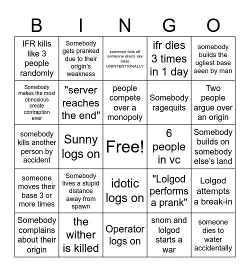 Untitled Bingo Card