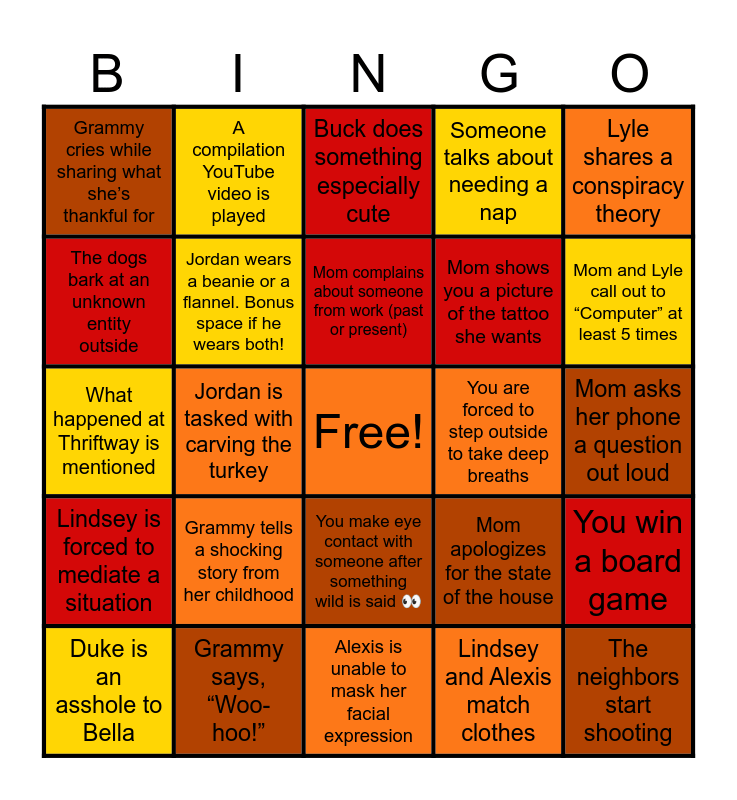 Thanksgiving 2023 Bingo Card