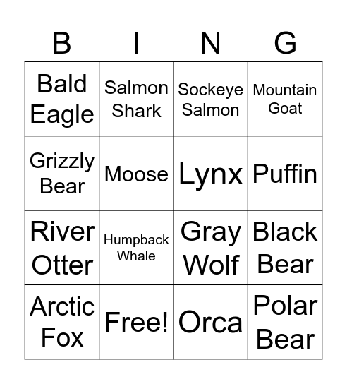 Wild Kratts Bingo Card