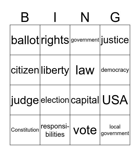 America's Government Bingo Card