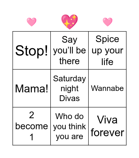 SPICE GIRLS BANKO Bingo Card