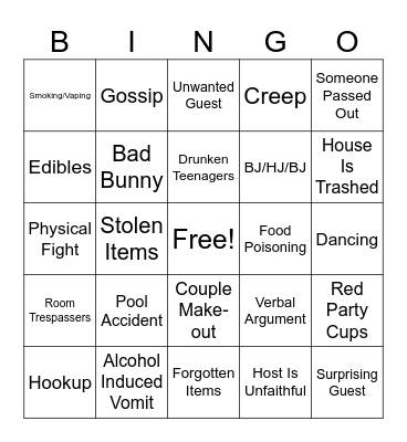 House Party !!! Bingo Card