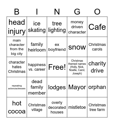 Hallmark Christmas Movie Bingo Card