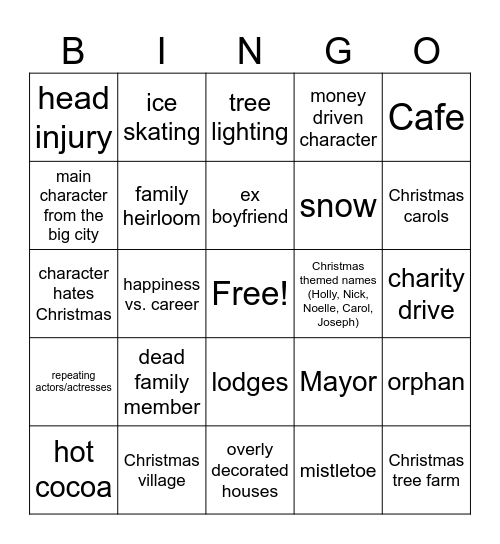 Hallmark Christmas Movie Bingo Card