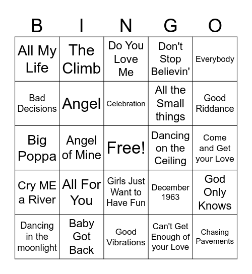Name of the Song Bingo Card